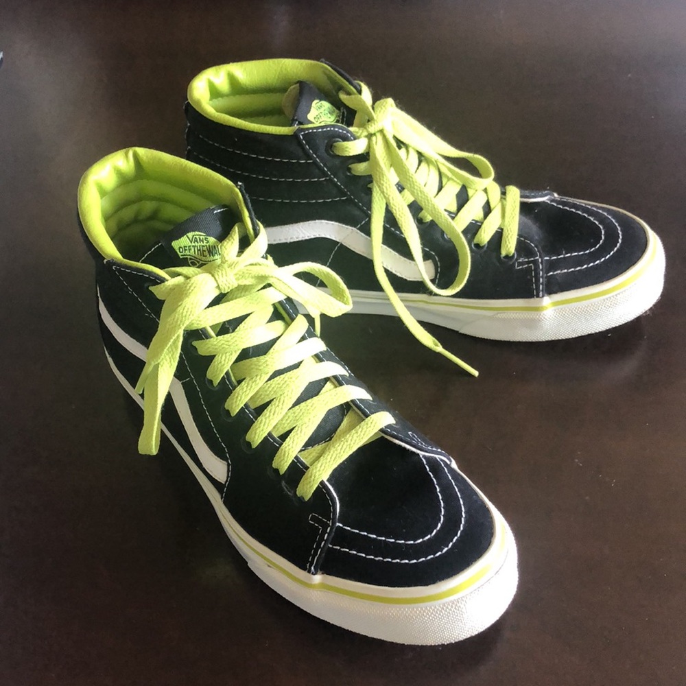 High Top Vans - Black/Neon Green - Women’s 7 1/2